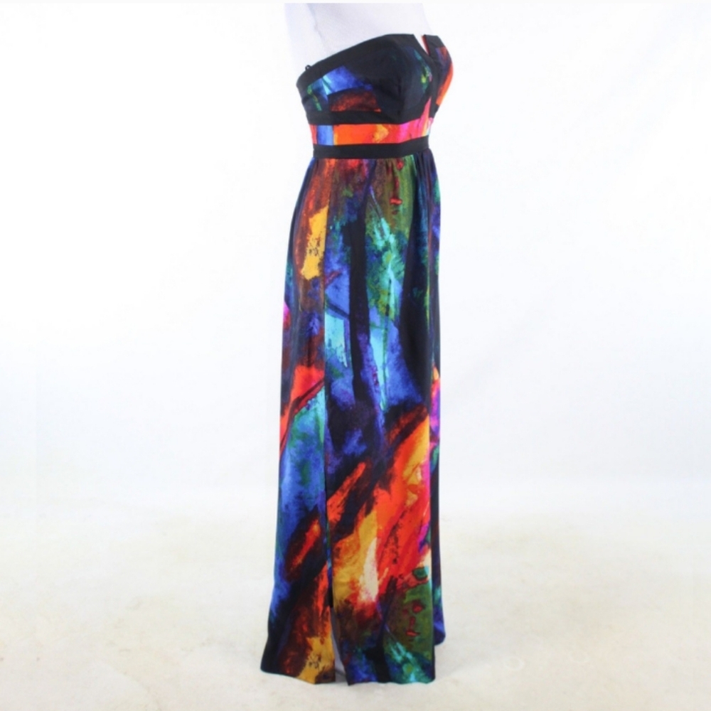 Alice & Trixie Valeria Silk Watercolor Strapless Maxi Gown Dress Small - Picture 11 of 14
